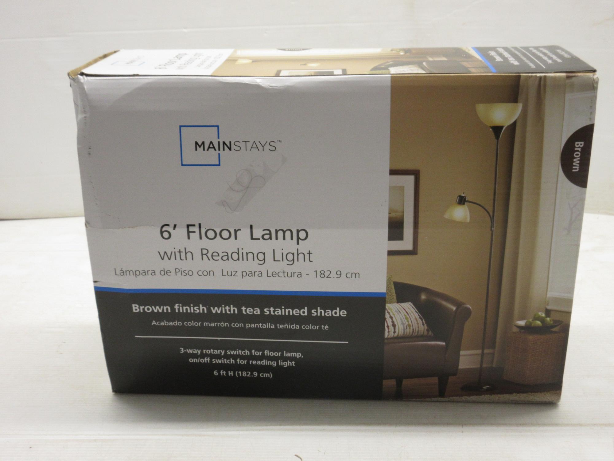 mainstays 6 foot floor lamp with reading light