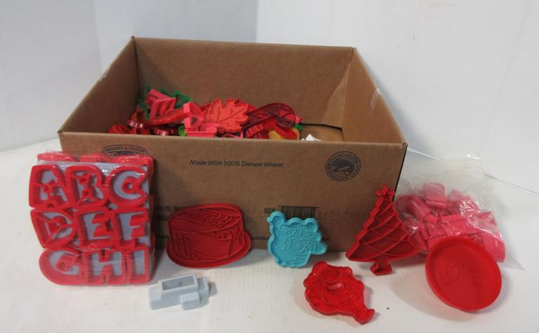 Box of Older Plastic Cookie Cutters