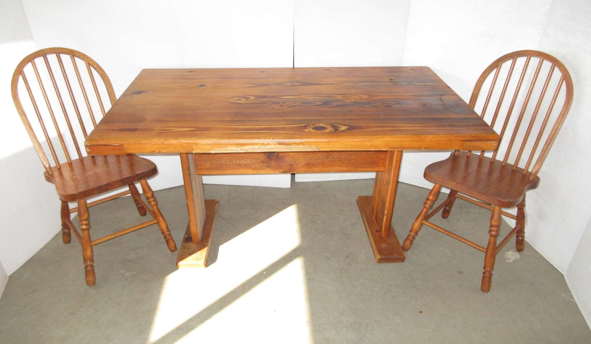 Albrecht Auctions Large Old Wooden Table and (2) Chairs