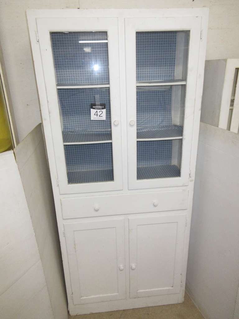 Primitive Kitchen Cabinet with Five Shelves, Has Two Drawers, and Four Doors, 