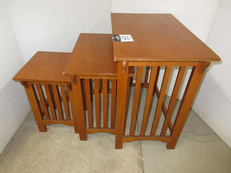 (3) Wood Grain Mission Style Nesting Tables