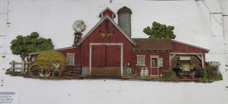 1974 Extra Large 3D Country Farm Wall Decor, Marked "Burwood Product 587" on the Backside