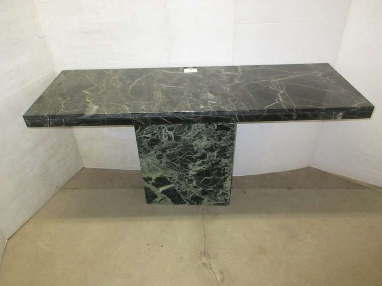 Solid Marble Sofa Table from Art Van, Very Heavy, Base is Hollow, Has Jade Green Tones, Matches Lot No. 6 and 8