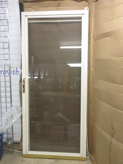 Andersen Storm Door, Full Glass with Screen, Clear Glass 3000 Series, Almond Color, Brass Hardware, Left or Right Hand Swing