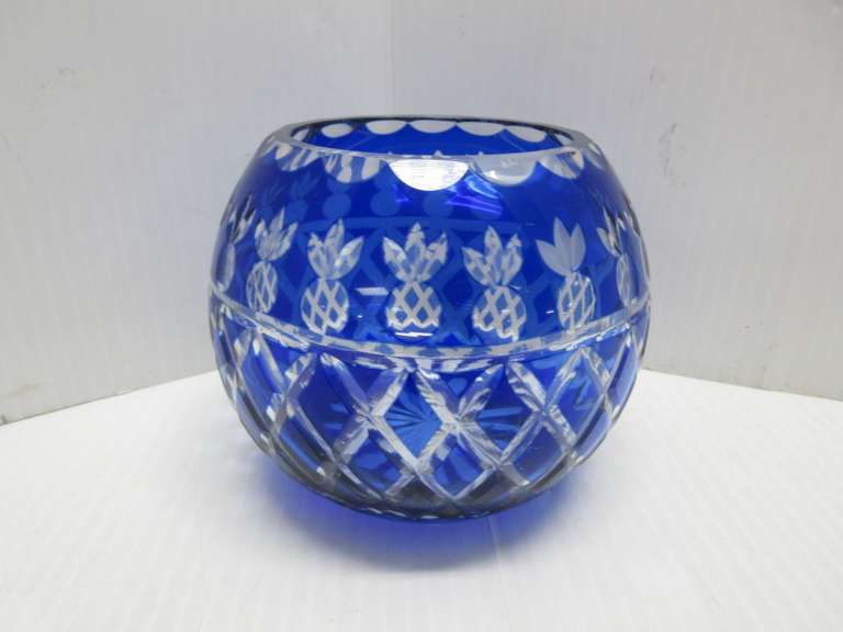 Albrecht Auctions Bavarian West Germany Cobalt Blue Cut Lead Crystal Bowl With Pineapples