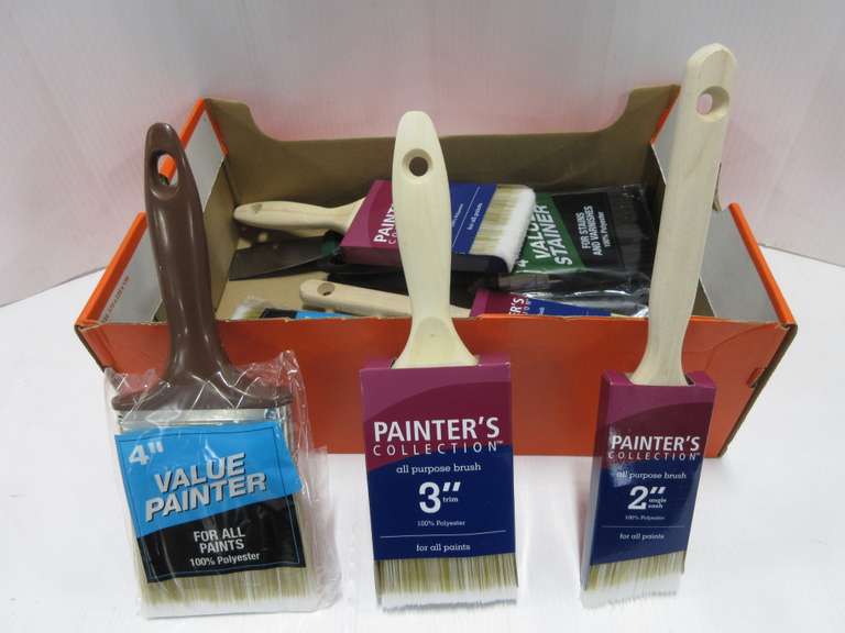 Paint Brushes and Putty Knives, Include: (4) 4" Brushes, (3) 3" Brushes, (3) 2" Brushes, (2) 1 1/2" Putty Knives