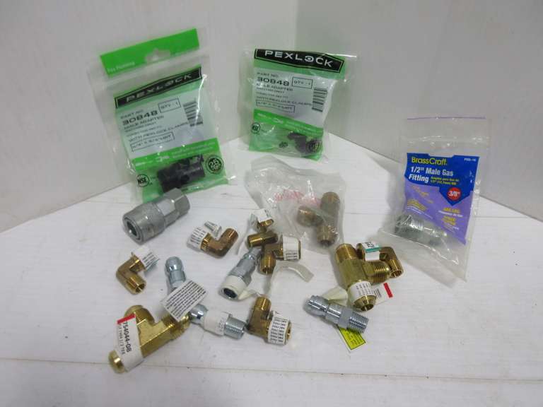 Assorted Small Metal Fittings and (2) Plastic Pexlock Fittings