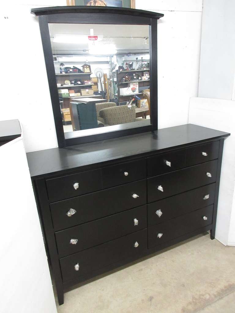 Black Long Eight-Drawer Walter of Wabash Bedroom Dresser with Matching Mirror, Matches Lot No. 5