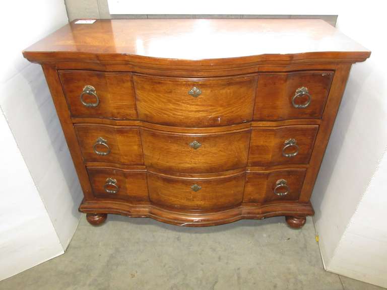 French Country Styled Three-Drawer Accent Dresser with Inlaid Designs and Large Round Metal Pull Handles, Very Well Made, All Wood Constructed