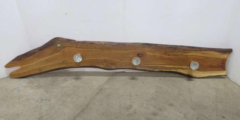 Coat and Hat Rack, Cherry Wood with Antique Door Knob Hooks, Shaped Like a Fish