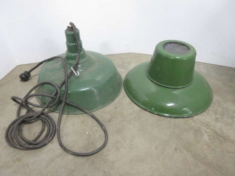 (2) Older Green Porcelain Light Shades