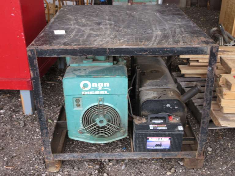 Onan Generator, Four-Cylinder Diesel, 12,000W and 10,000W Continuous, Manual on Tool Bench