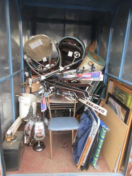 Contents of Bin on the Right, Include: Chairs, Skis, Pictures, Lamps, School Desk, and Other Misc. Household Items, Buyer Must Take All and Needs to be Picked Up by the Last Checkout Day. All Proceeds from the Sale of this Bin will be Donated to the City Rescue Mission of Saginaw.  