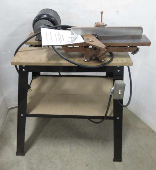 American Machine and Tool Co. Jointer, No. 243, Mounted on Tool Table with 1/4 HP Motor