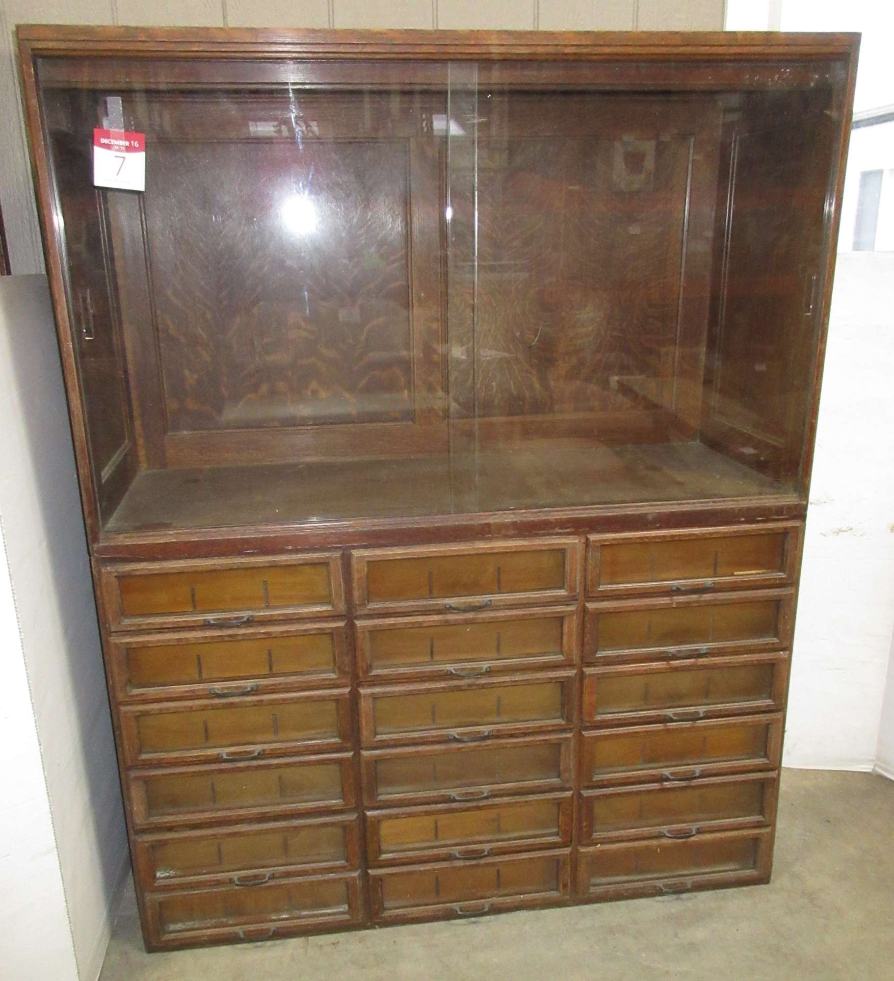 Albrecht Auctions | Oak Cabinet with Sliding Glass Doors on Top and