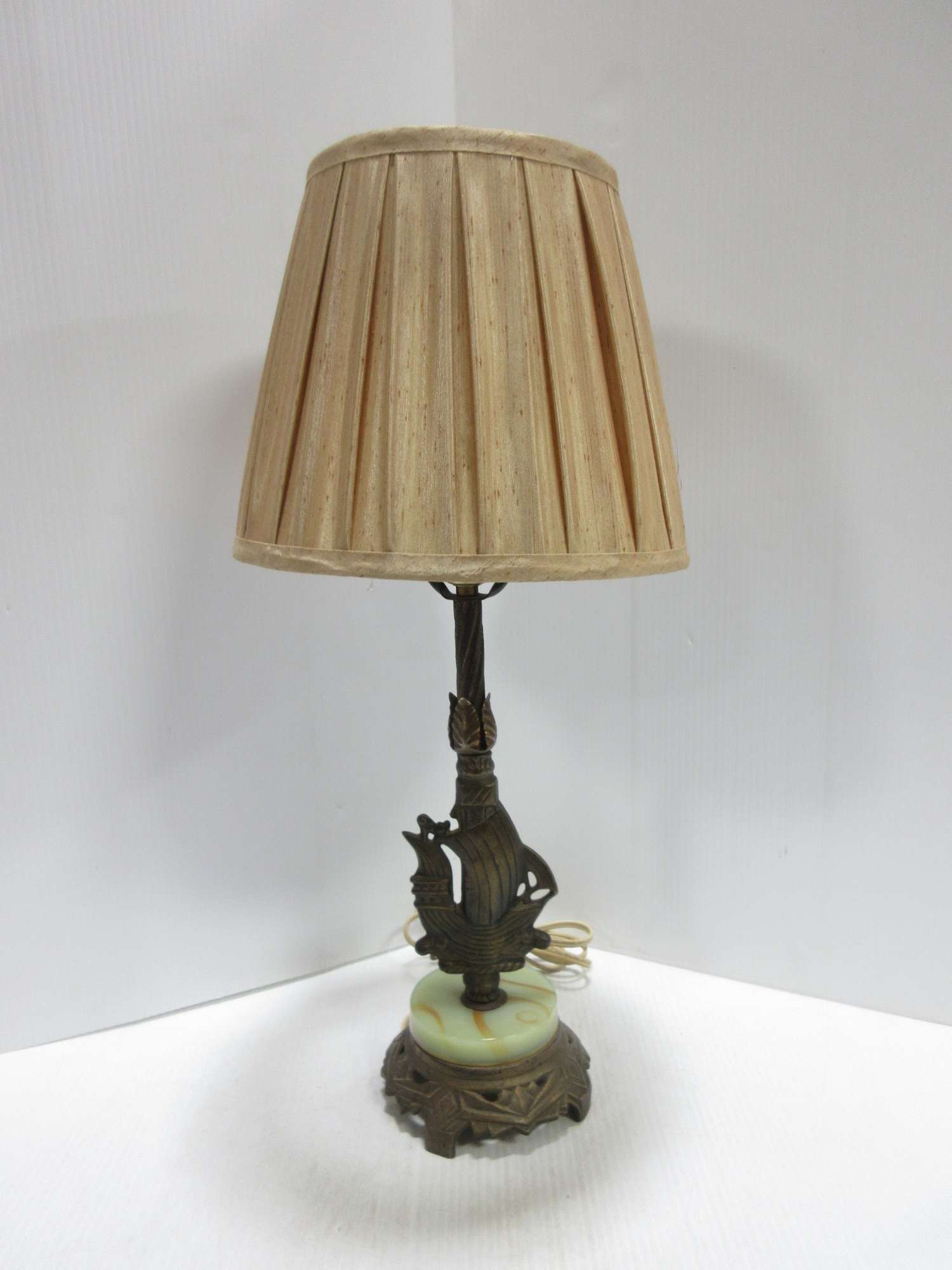 Albrecht Auctions Antique Metal Tabletop Lamp with Ship Decoration