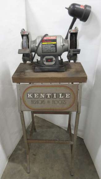 Craftsman Bench Grinder on Stand, Grinding Wheel on One Side and Wire Brush on Other