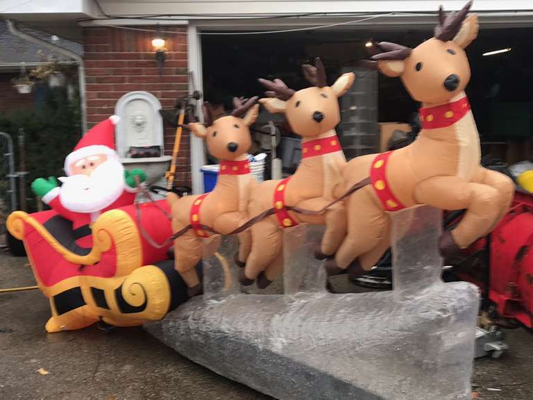 Inflatable Santa on Sleigh with Reindeer Outdoor Christmas Decoration