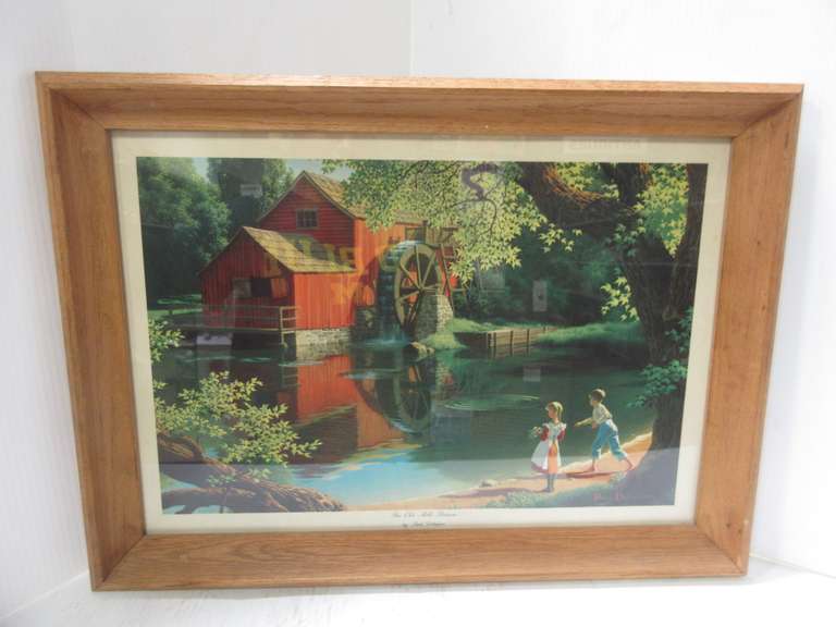 1963 Paul Detlefsen "The Old Mill Stream" Signed Litho Art Print in a Solid Pine Frame