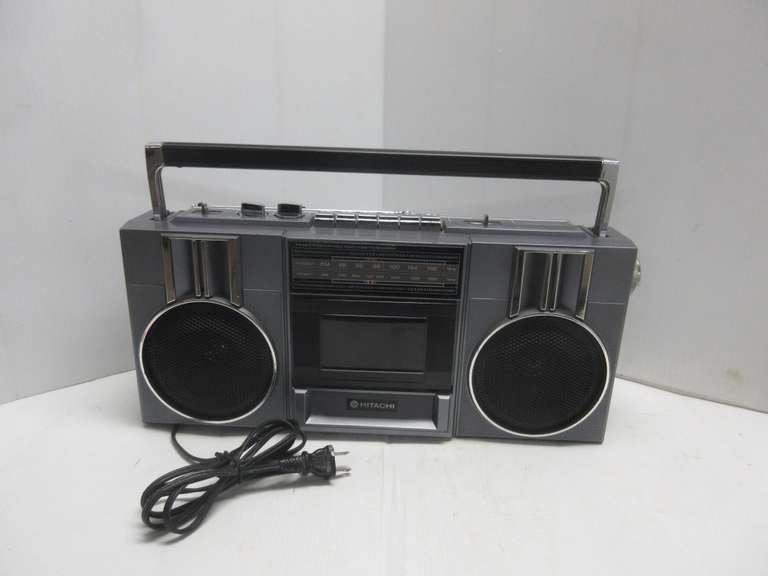 1984 Hitachi Boombox with Cassette Tape Recorder/Player and AM/FM Radio, Uses D Batteries and Has AC Power Adapter