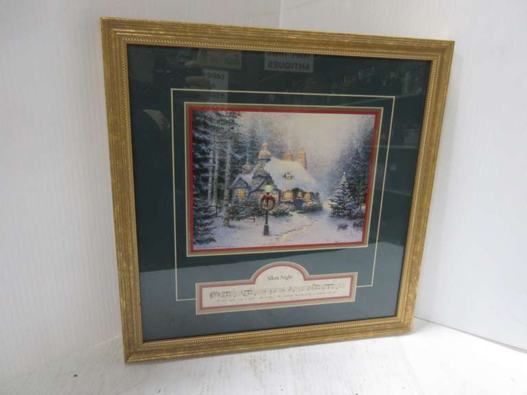 Thomas Kinkade "Silent Night" Framed Glass Print in a Classic Gold Frame with CoA on Back