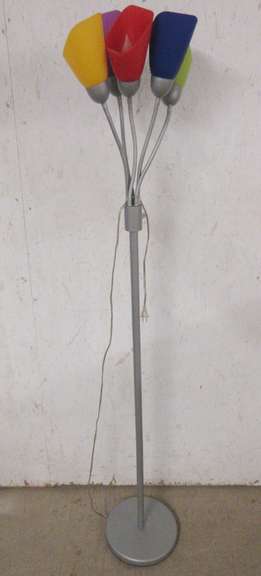 Floor Lamp, Five Multi-Color Lamp Fixture, Each Lamp is on a Gooseneck, Candelabra Base, 25W Max on Each Bulb