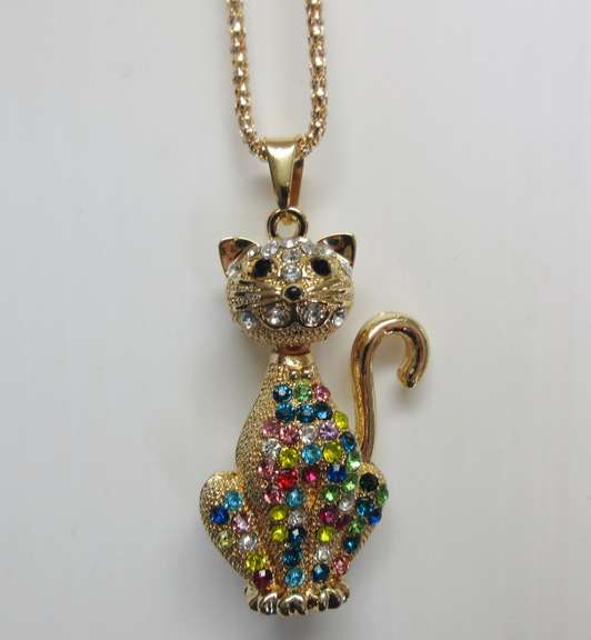 Betsey Johnson Rhinestone Cat Necklace, Gold-Plated Nickel-Free Chain