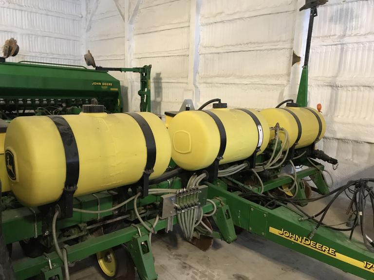 2010 John Deere 1750 6-30" Row Planter, Serial No. A01750R735150, Markers, No-Till Coulters, Liquid Fertilizer System with Single Disk Openers.  Piston Pump with John Blue Flow Divider, Red Ball System and Quick Fill.  Max Emerge XP Row Units with Finger Pickup Corn & Bean Meters, Seed Hopper Extensions.  Includes JD 350 Monitor and Ground Radar Unit for Tractor-Excellent Condition-Less than 1,500 Acres Total Use, Farmer Retiring