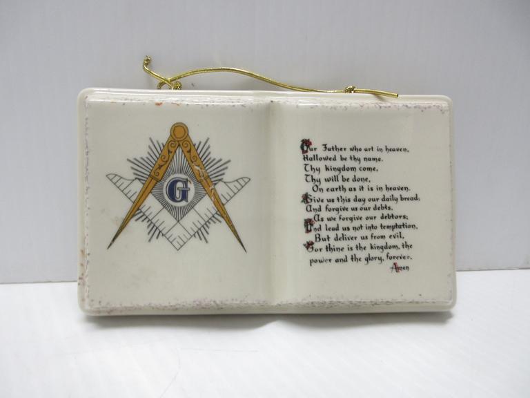 Masonic Masons 1960s Ceramic Lord's Prayer Plaque Wall Hanging Book