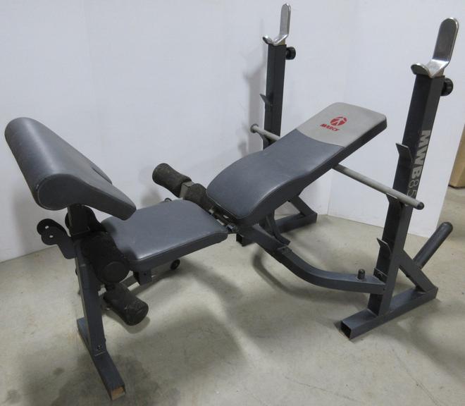 Albrecht Auctions Powerhouse Fitness Smith 3000 Weight Trolley With 355 Lbs Of Weight Olympic Bar Bench Preacher Curl Leg Lift