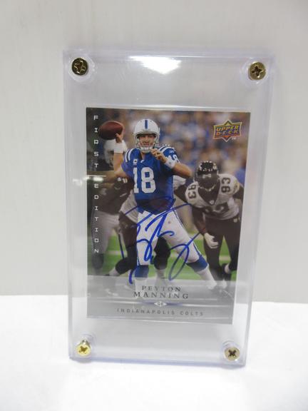 Peyton Manning Autographed Upper Deck Football Card with CoA Sticker on the Back of the Card