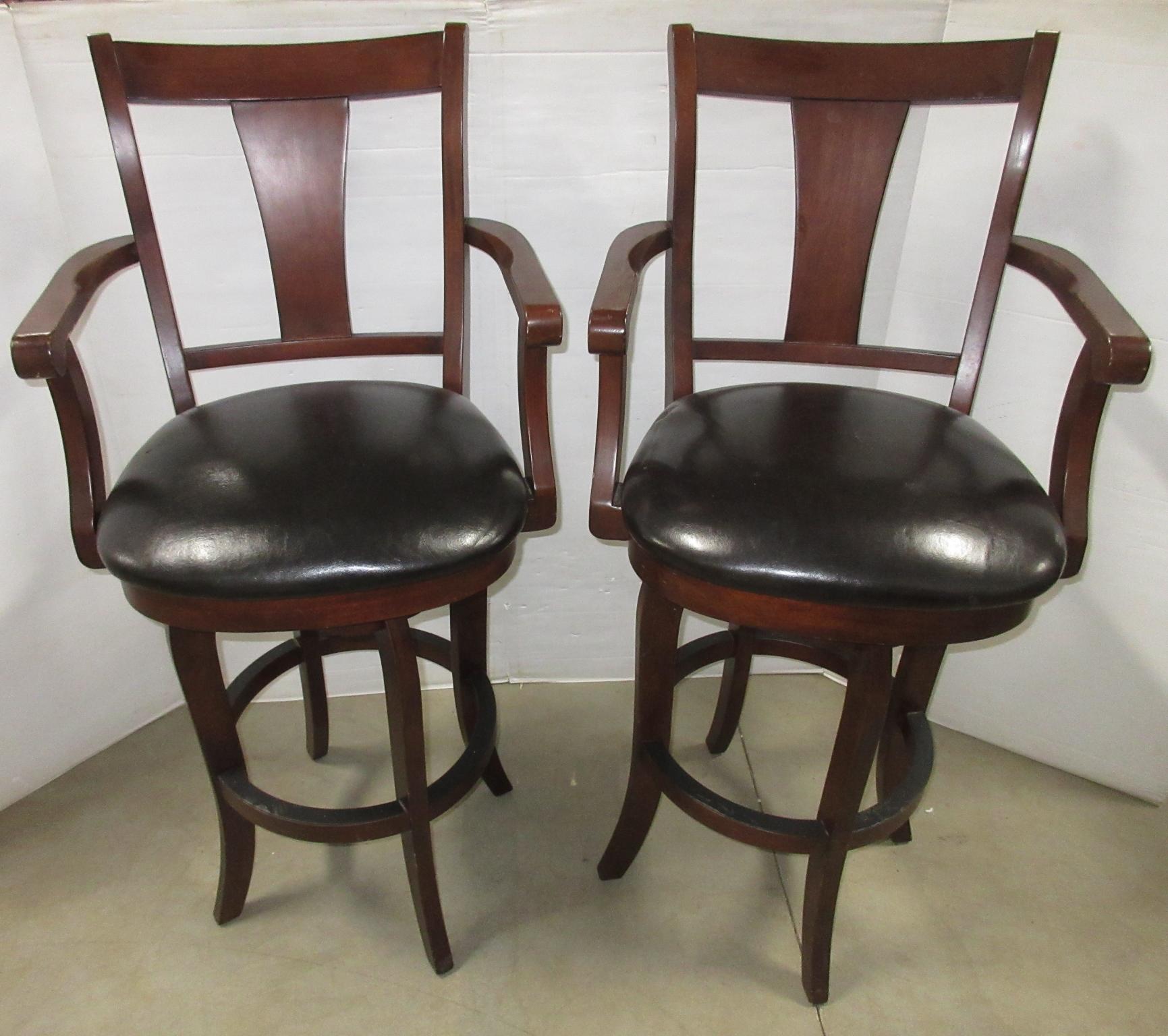 Albrecht Auctions | (2) Wood and Leather High Bar Stools ...