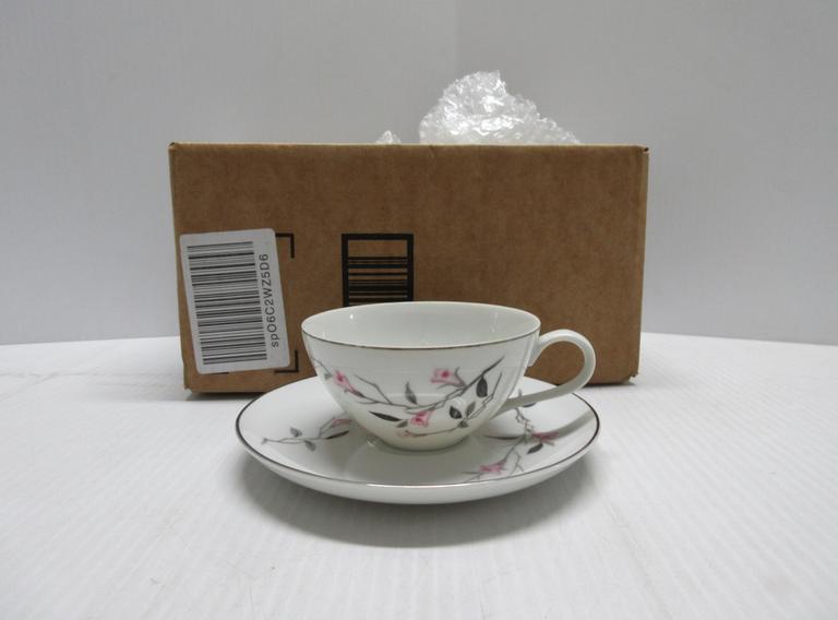 Older Six-Piece Cherry Blossom Fine China Tea Cup and Saucer Set