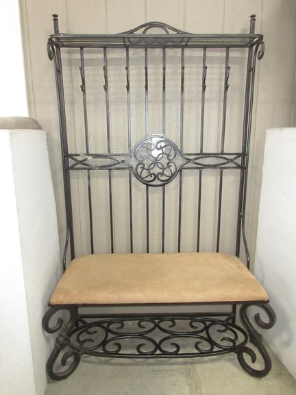 Wrought Iron Hall Tree, Has Seat Hooks for Coats and a Place for Shoes