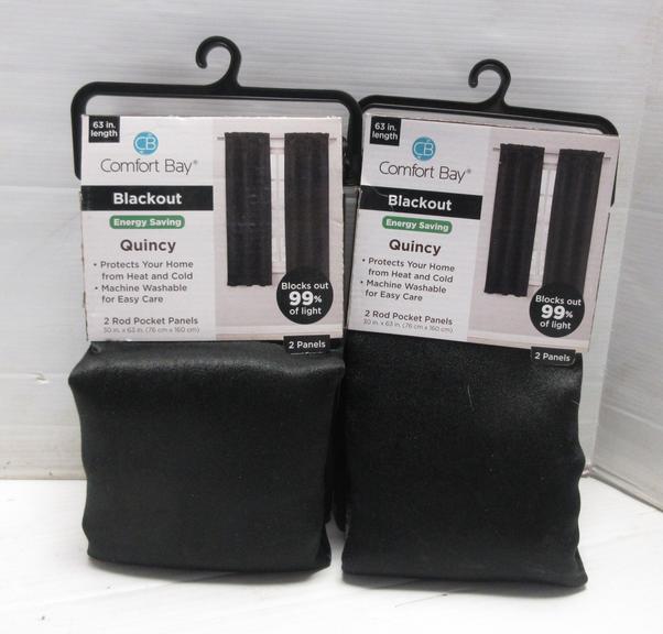 (2) Sets of Black Comfort Bay Blackout Curtains