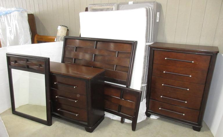 Complete Queen Size Bedroom Set, Includes: Mirror, Tall Dresser, Short/Wide Dresser, Bed Frame, Mattress, and Box Spring