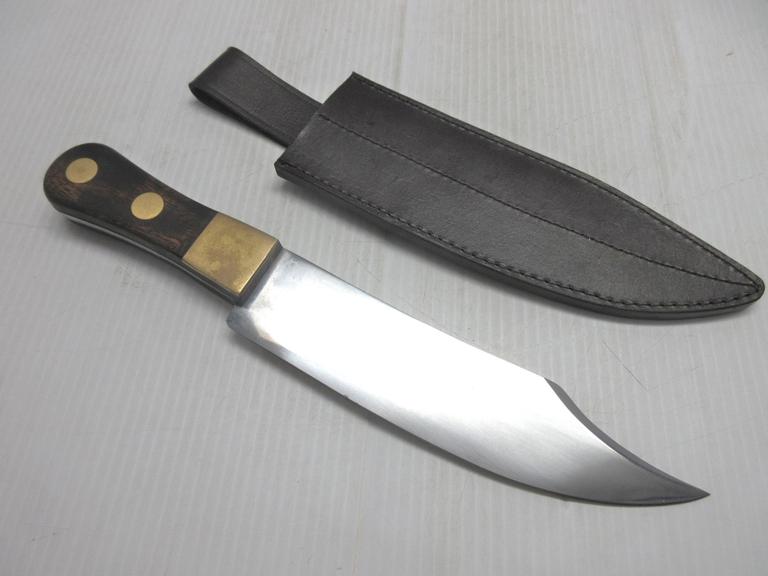 14" Windlass Bowie Knife in a Leather Case, Made in India, Wooden Handle with Brass