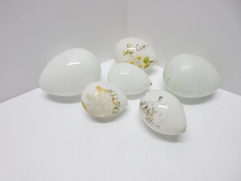 (6) Antique Glass Easter Eggs: 1- Plain, 5- Say "Easter"