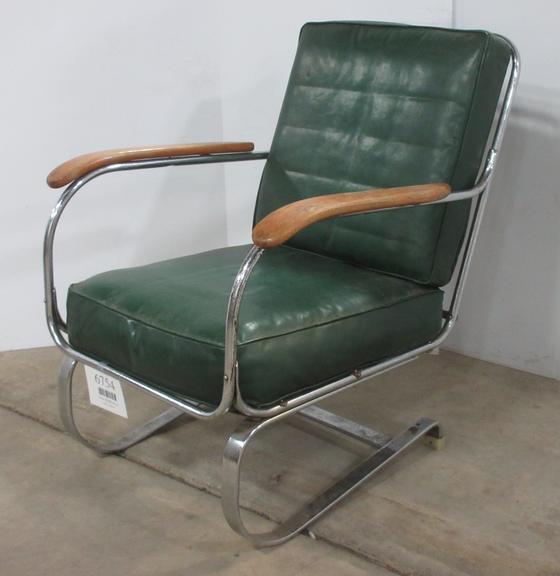 Kem Weber Springer Lounge Chair, Marked with Lloyd Loom Manufacturers Mark, Has Original Cushions