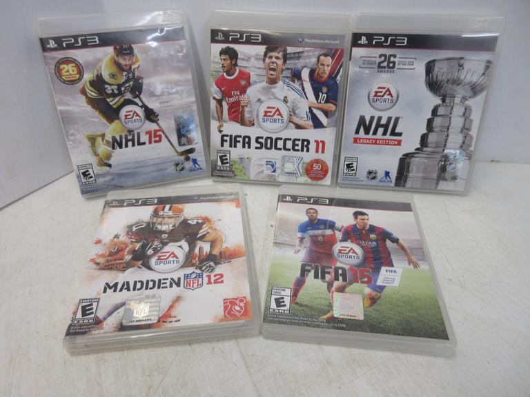 (5) PS3 Games, Include: Madden 12, FIFA 15, NHL Legacy Edition, FIFA Soccer 11, and NHL 15