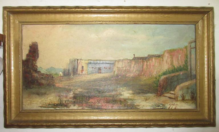 Older Oil Painting on Canvas of a Southwest Pueblo Scene in a Painted Wood Frame, Artist Signed, G.A Butts, Has a Dumouchelles Auction House Tag Attached