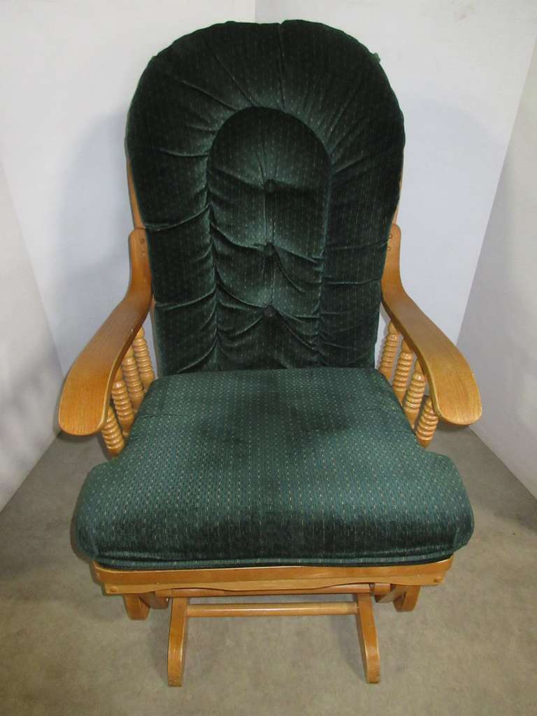 Oak Wood Gliding Rocking Chair with Green Cushion