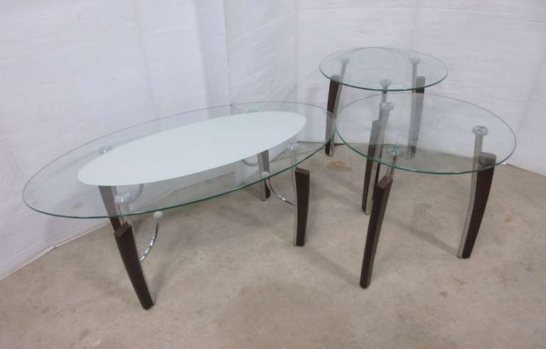 (2) Glass End Tables with Matching Coffee Table