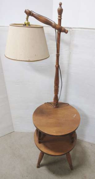 Antique End Table/Lamp Combo, Round Table with Three Legs