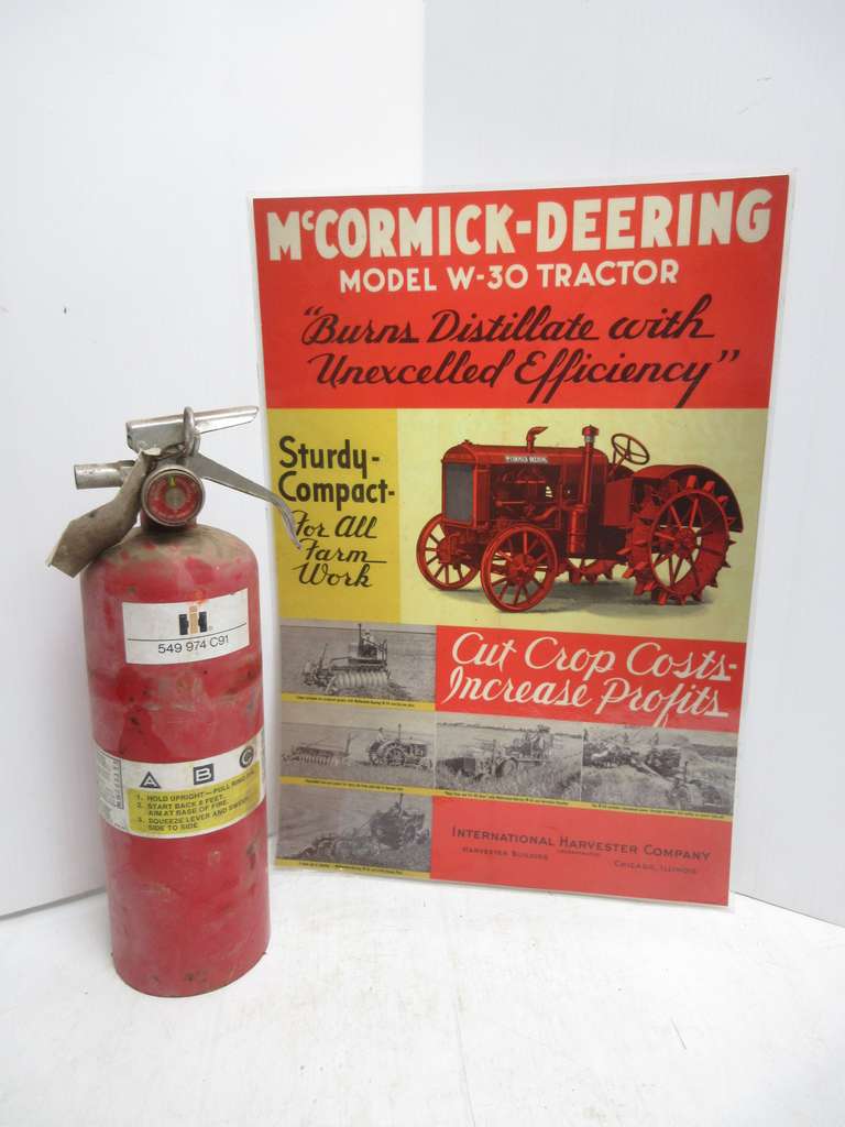 Older International Harvester Fire Extinguisher, Full; Older International Harvester Advertising Piece, 14"W x 20"H