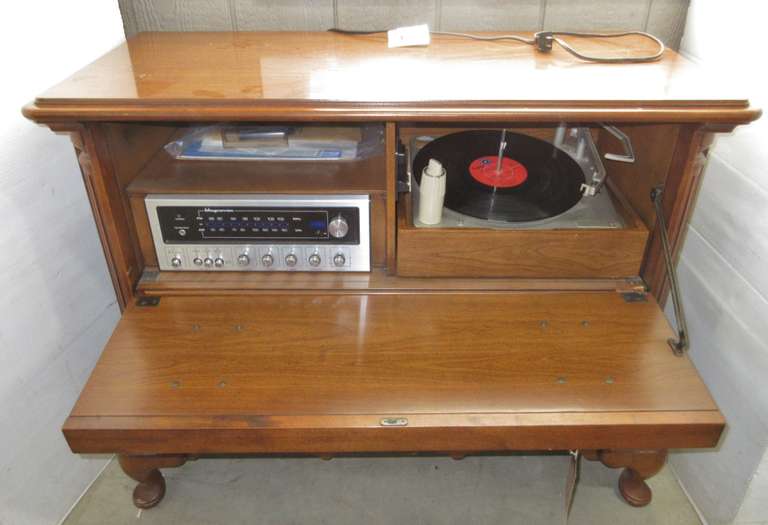 Stereo Cabinet with Magnavox Tuner and Record Player with Paperwork