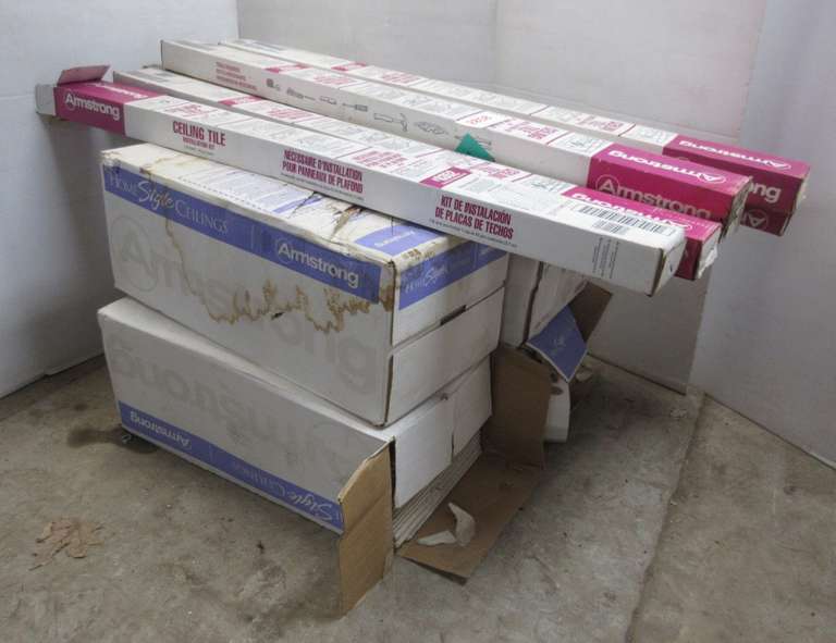 (2) Full Boxes of Ceiling Tiles, 12" x 12"; (2) Boxes of Ceiling Tile, Not Complete; (7) Installation Kits