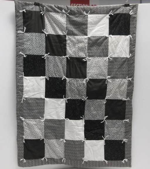 St. Fabian Parish Black and White Blanket, Label on the Side
