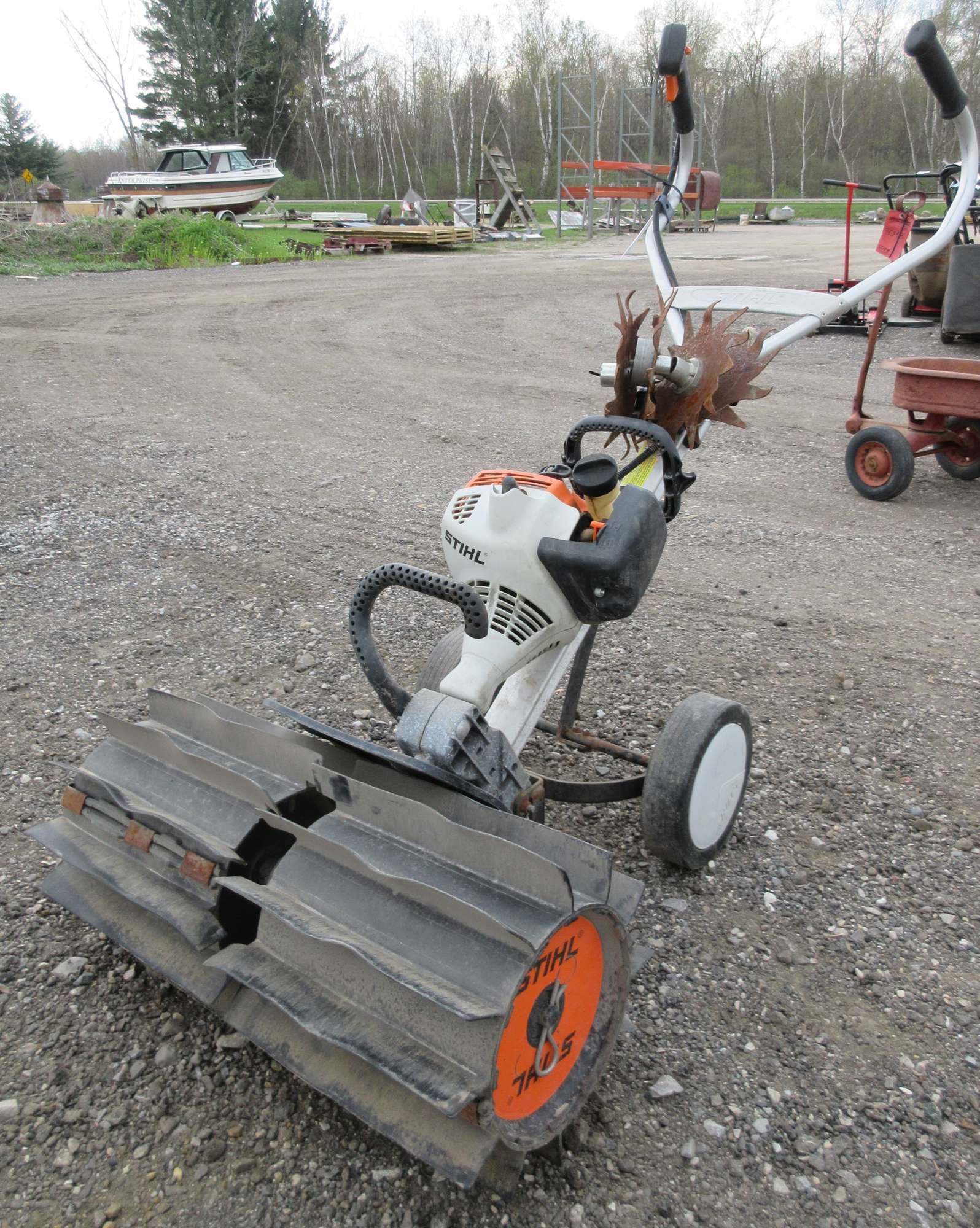 Albrecht Auctions Stihl Powered Paddle Wheel, Tiller Tines Included