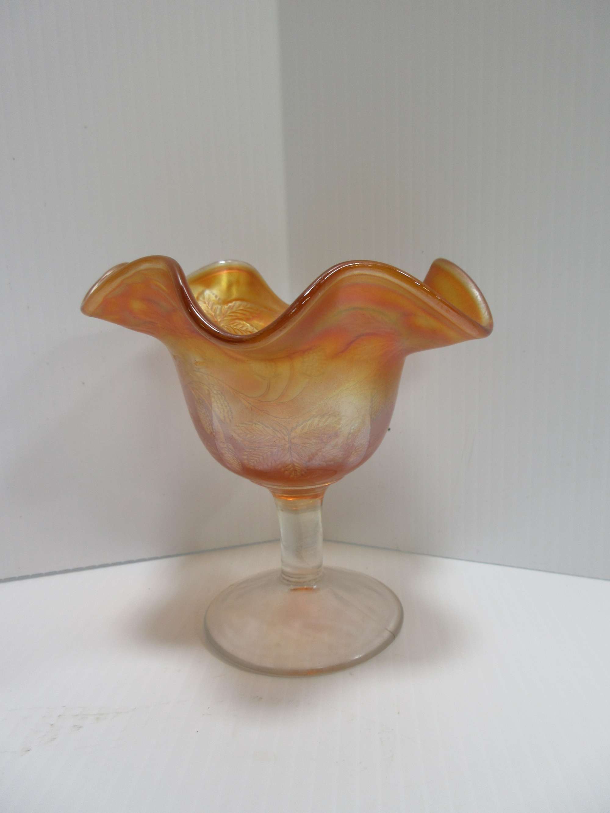 Albrecht Auctions Carnival Glass Amber Blackberry Bramble Compote